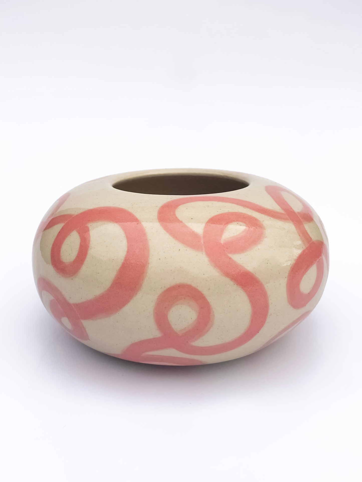 Pink Squiggle Round Vase | Medium