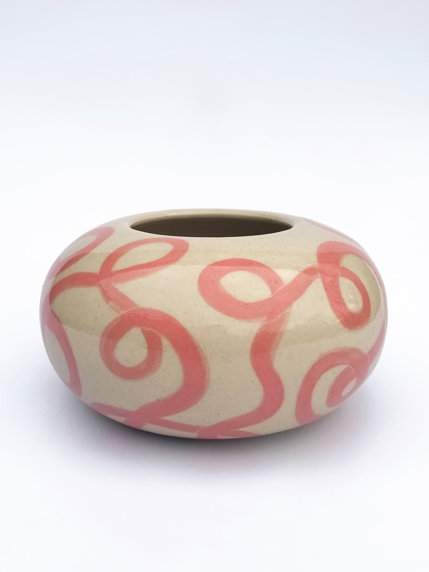 Pink Squiggle Round Vase | Medium